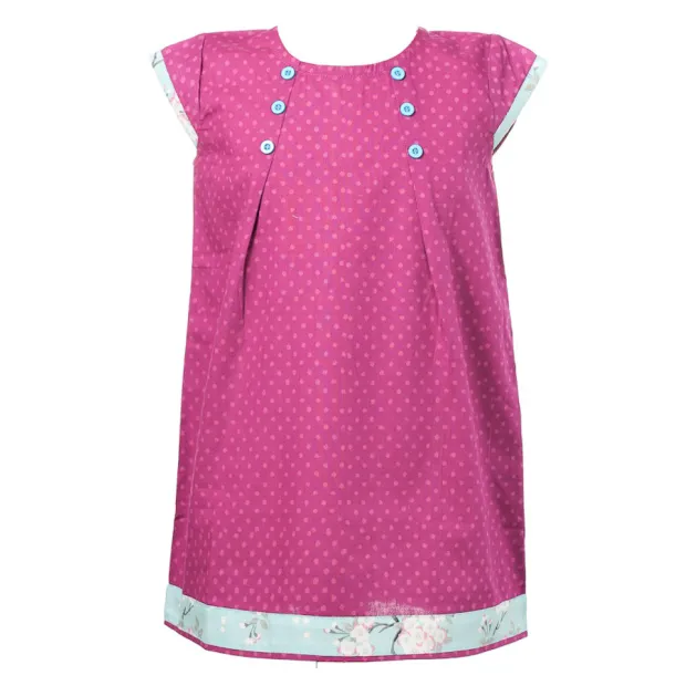 Robe manches courtes coton fille 2-10 ans bleu clair et rose