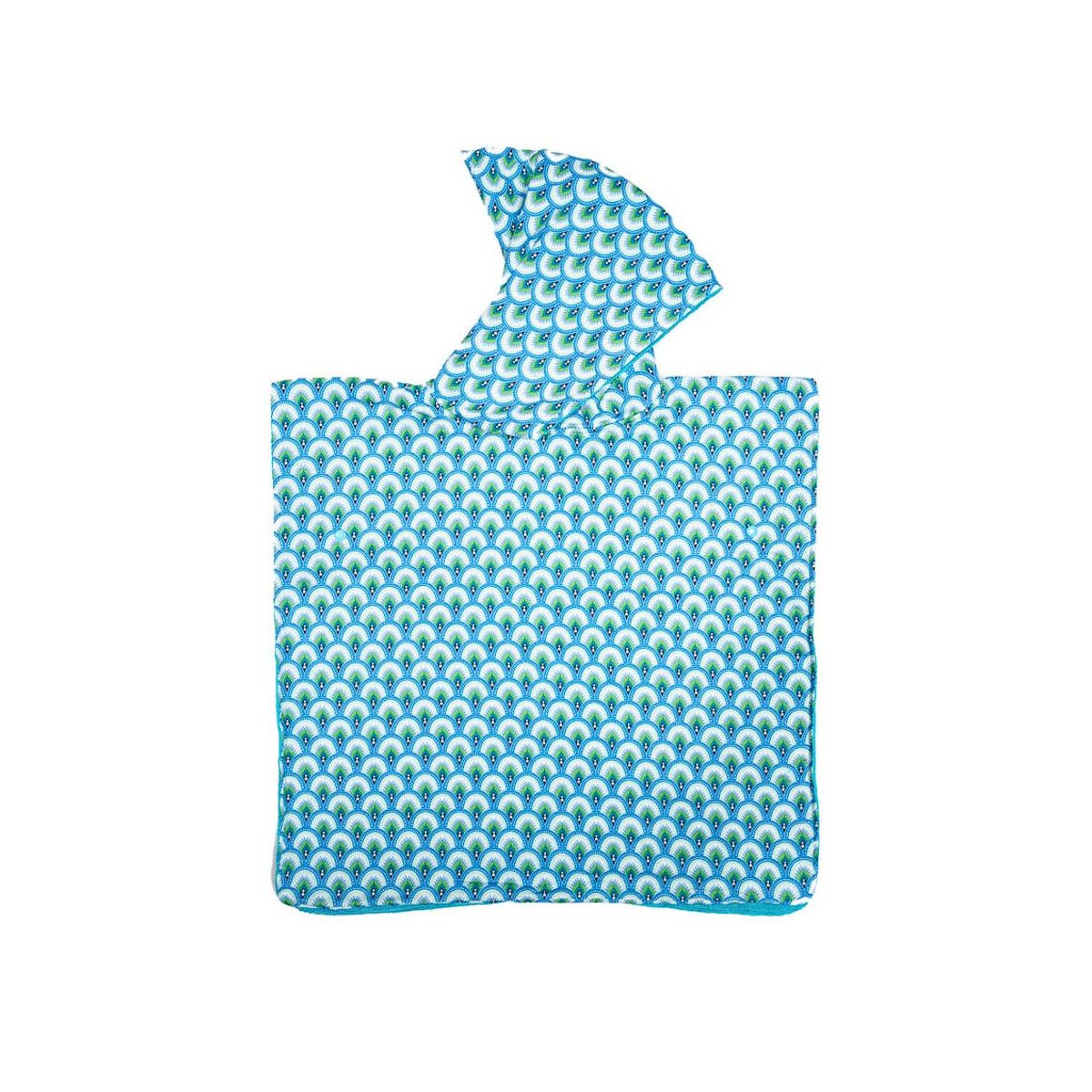 Poncho De Bain De Plage A Capuche Enfant Bleu Et Vert