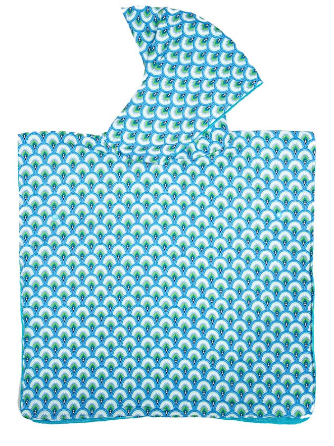 Poncho De Bain De Plage A Capuche Enfant Bleu Et Vert