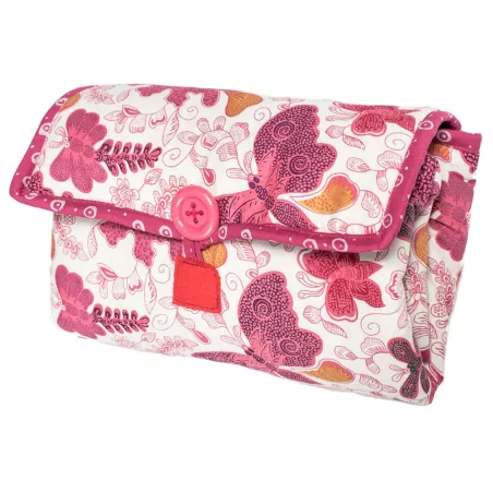 Tapis à langer nomade de voyage bébé coton éponge papillons roses et gris