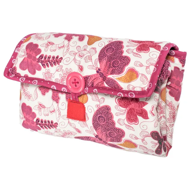 Tapis à langer nomade de voyage bébé coton éponge papillons roses et gris