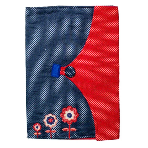Protège carnet de santé bébé enfant bleu et fleurs rouges