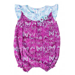Barboteuse coton bébé fille 0-18 mois violette avec papillons - Bibop et Lula