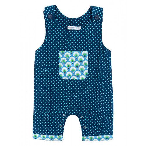 Barboteuse salopette coton bébé 0-18 mois bleu à pois - Bibop et Lula