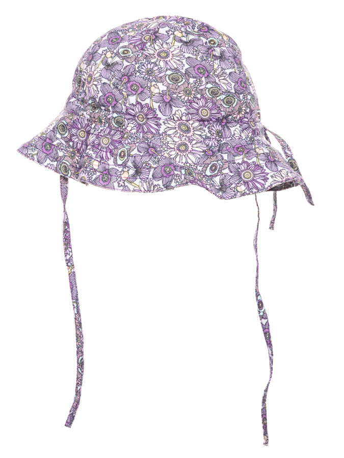 Chapeau De Soleil Bebe Coton Reglable Violet Mauve A Fleurs