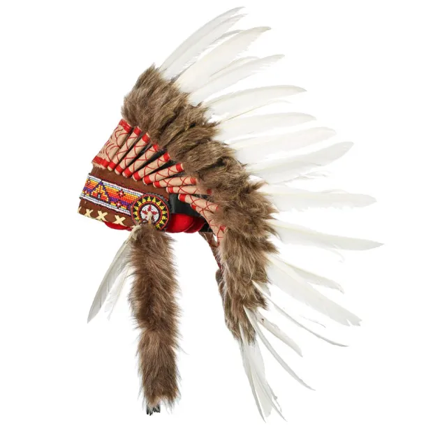 Coiffe indienne blanche vraies plumes