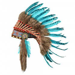 Coiffe indienne turquoise avec vraies plumes
