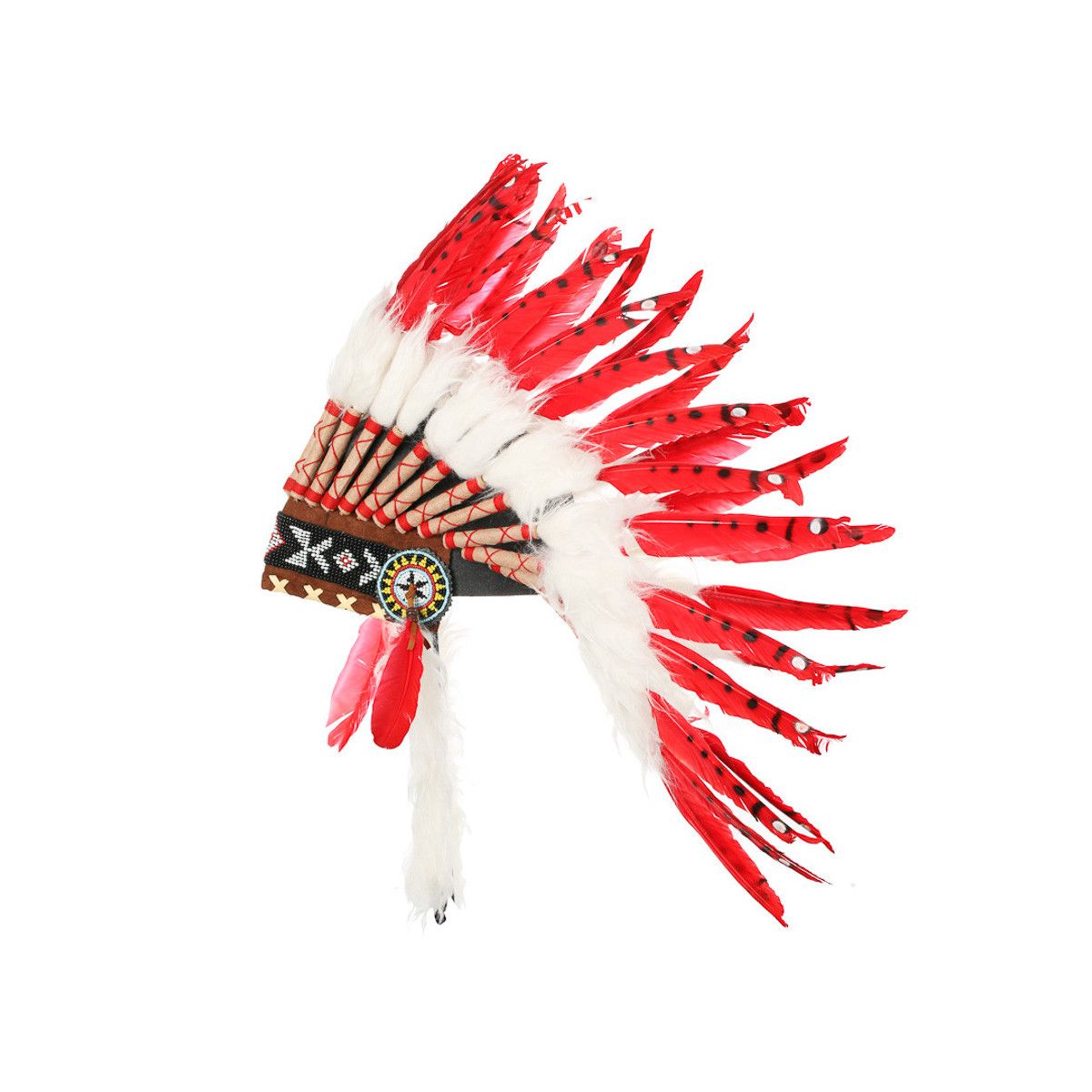Coiffe indienne rouge avec vraies plumes - Bibop et Lula