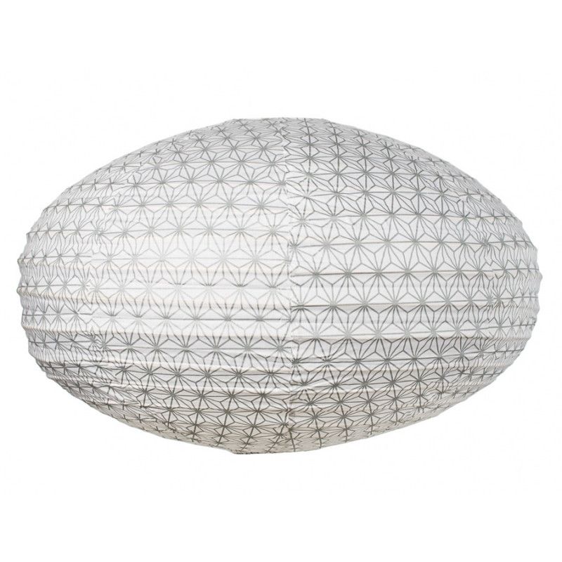 Lampion Tissu Boule Japonaise Ovale Asanoha Argent