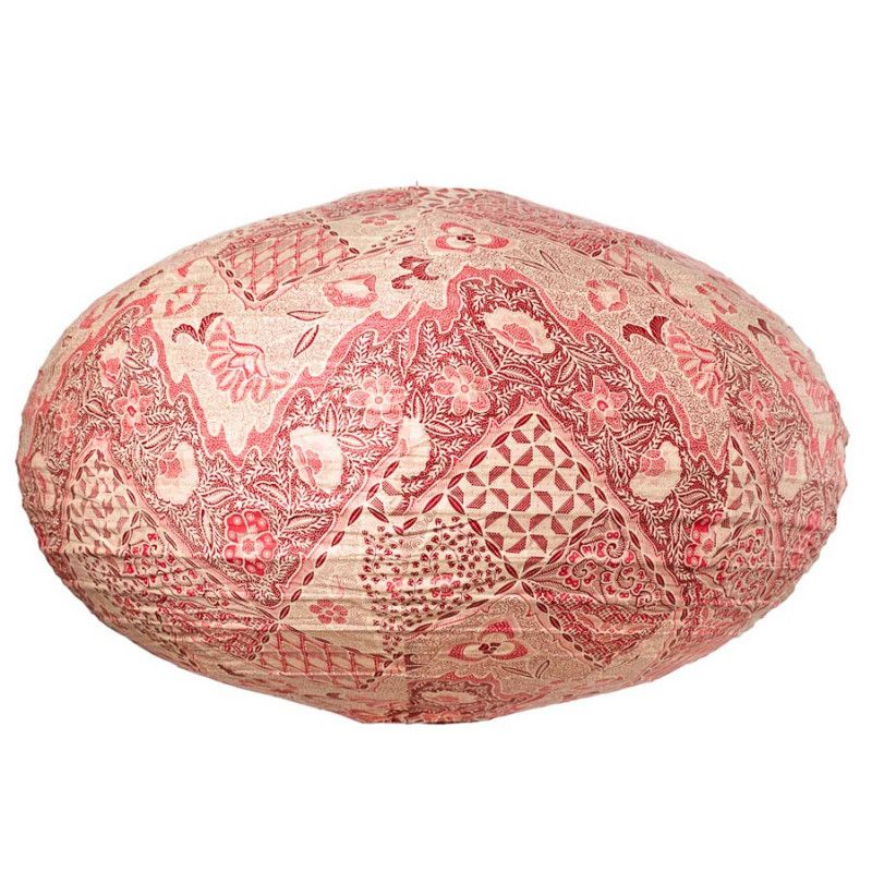 Lampion tissu boule japonaise ovale Batik rouge