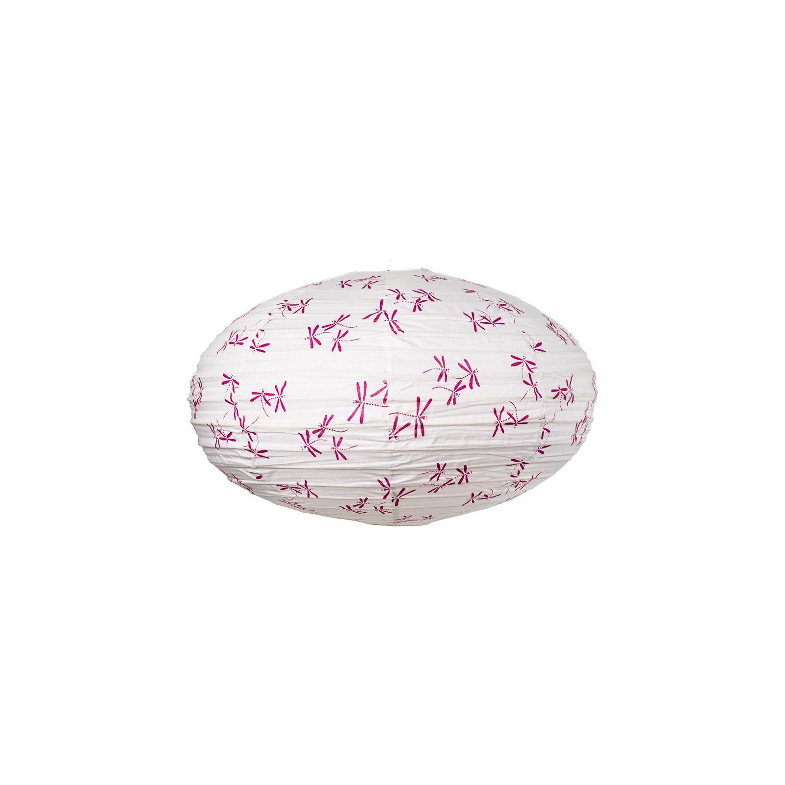 Lampion tissu boule japonaise ovale blanc avec libellule rose