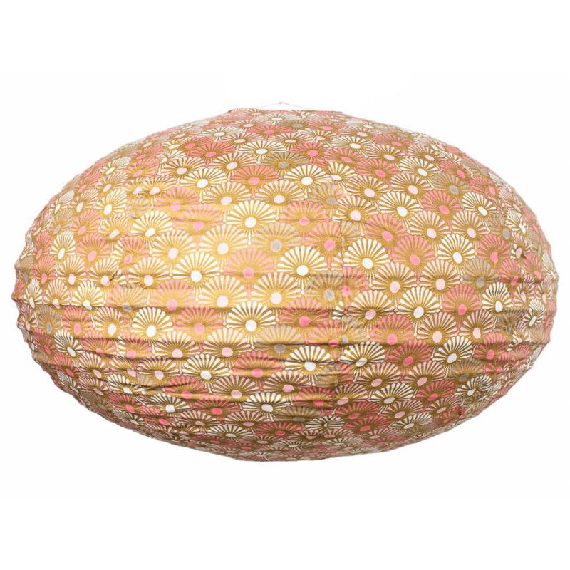 Lampion Tissu Boule Japonaise Ovale Rose Et Or