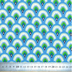Tissu coton bleu et vert - Bibop et Lula