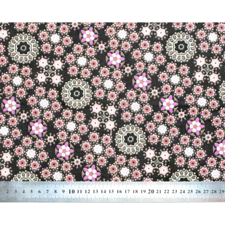 Tissu coton au mètre noir et rose
