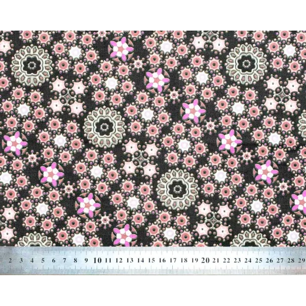 Tissu coton au mètre noir et rose