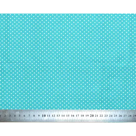 Tissu coton petits pois bleu turquoise