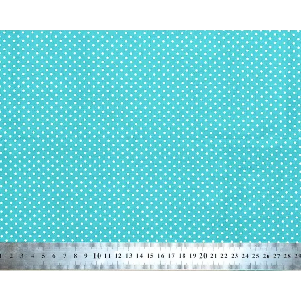 Tissu coton petits pois bleu turquoise