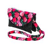Sac double zip velours noir et fleurs roses - Bibop et Lula