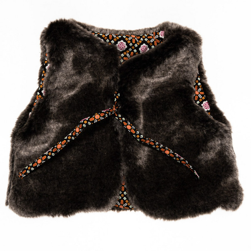 Gilet Reversible Bebe 0 3 Ans Fausse Fourrure Noire
