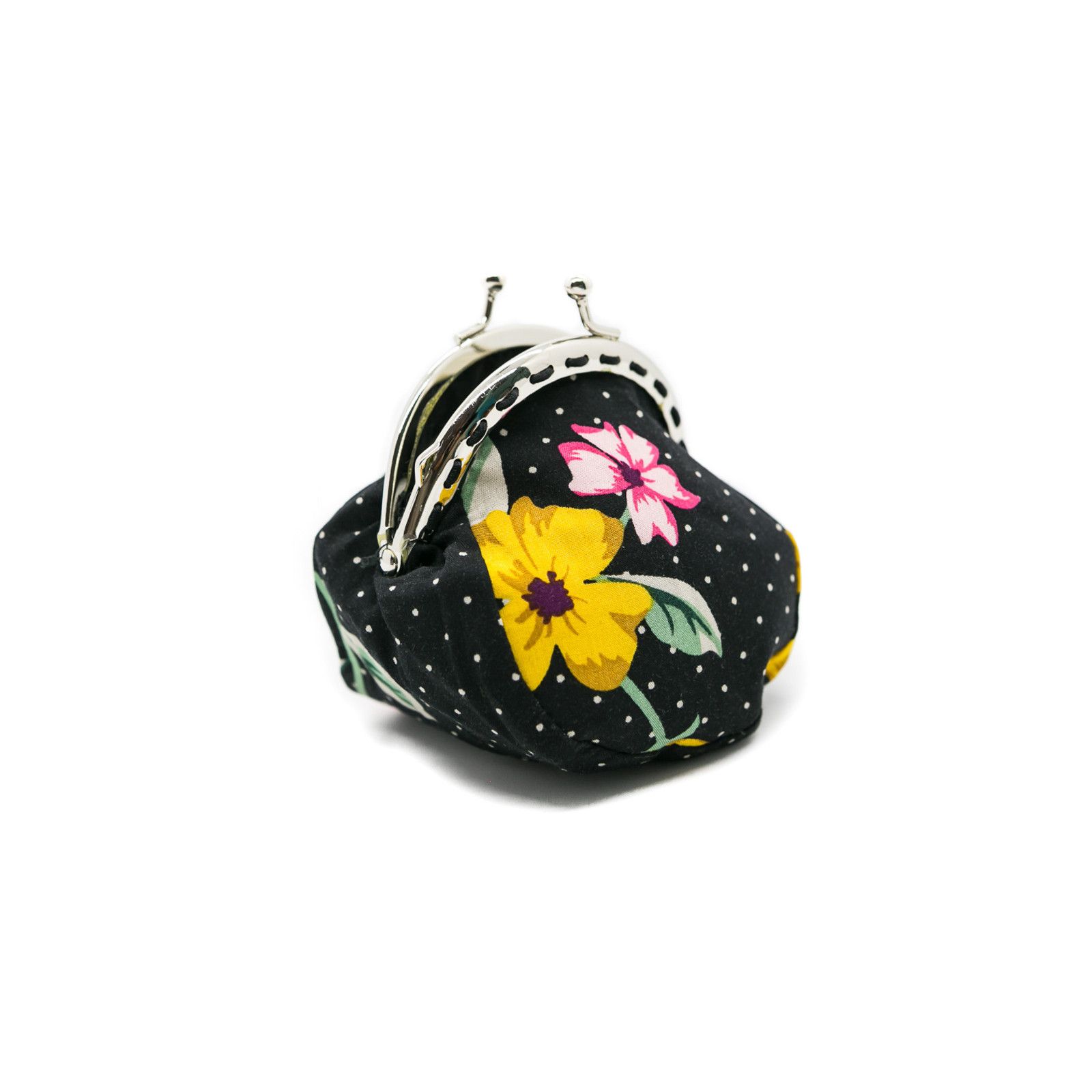 Petit porte-monnaie bourse à clip rétro noir à fleurs colorées