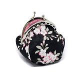 Petit porte-monnaie bourse à clip rétro noir et rose à fleurs - Bibop et Lula