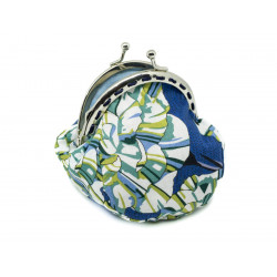 Petit porte-monnaie bourse à clip rétro bleu et fleurs vert olive - Bibop et Lula
