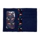 Porte-cartes rigide en coton bleu avec fleurs