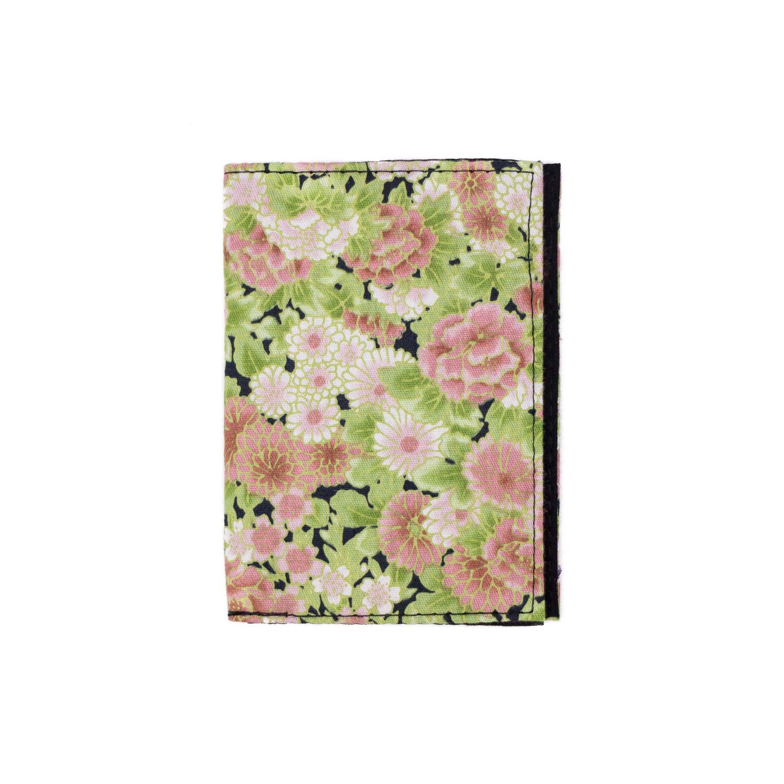 Porte-cartes rigide en coton fleurs rose et vert pomme