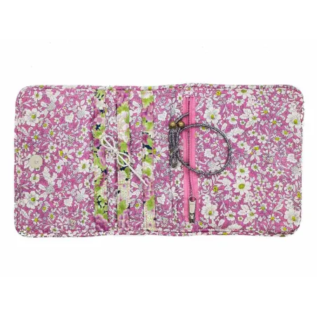 Pochette à barrettes bijoux fille fleurs rose et vert pomme