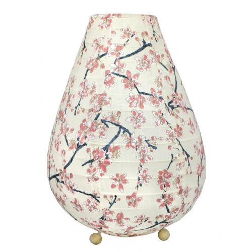 Lampe lampion de chevet tissu fleurs cerisiers rose - Bibop et Lula