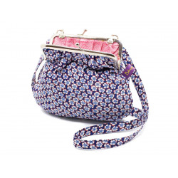 Petit sac rétro à clip coton bleu et petites fleurs - Bibop et Lula