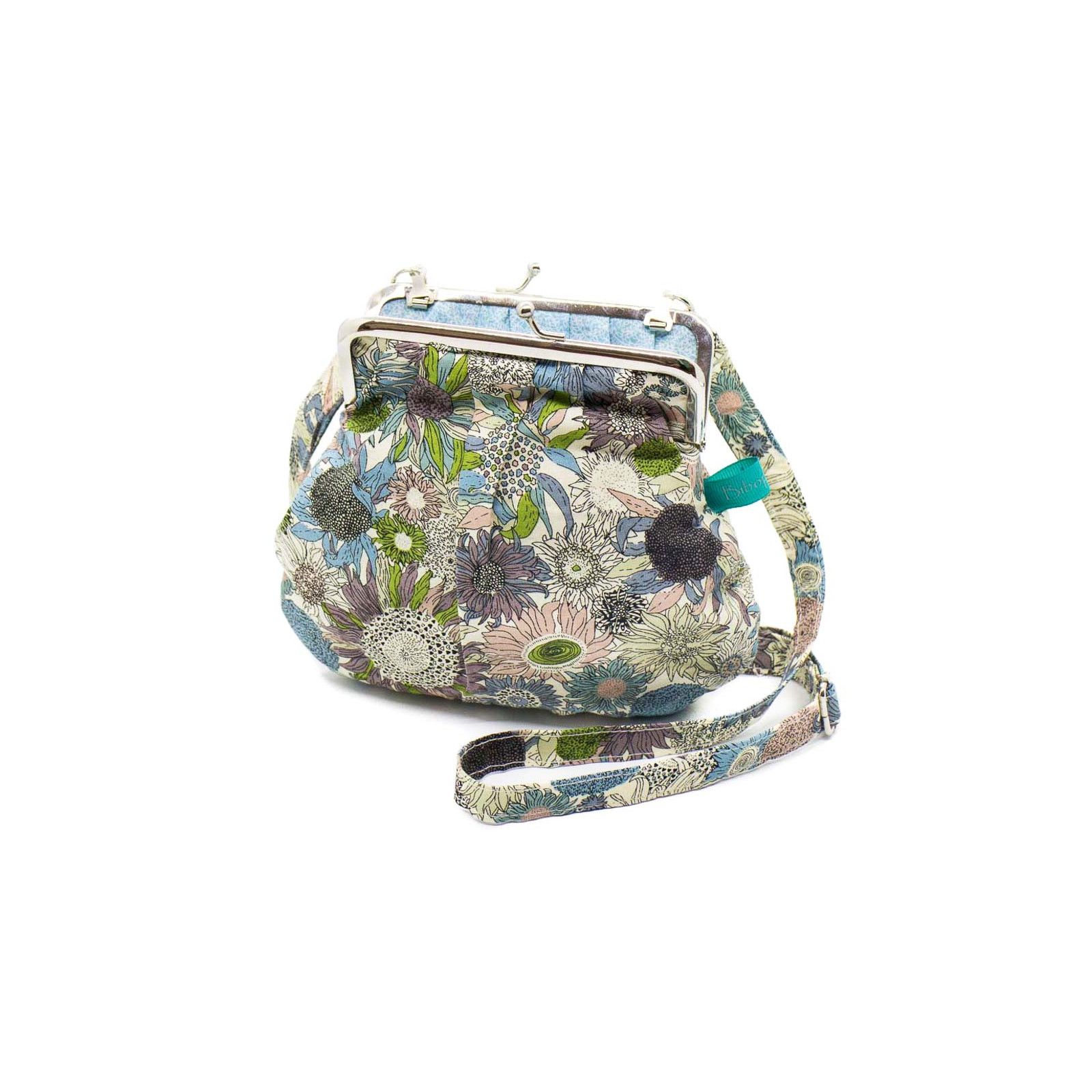 Petit sac rétro à clip coton bleu et vert olive à fleurs