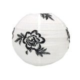 Lampion tissu boule japonaise mini rond blanc et roses noires brodées