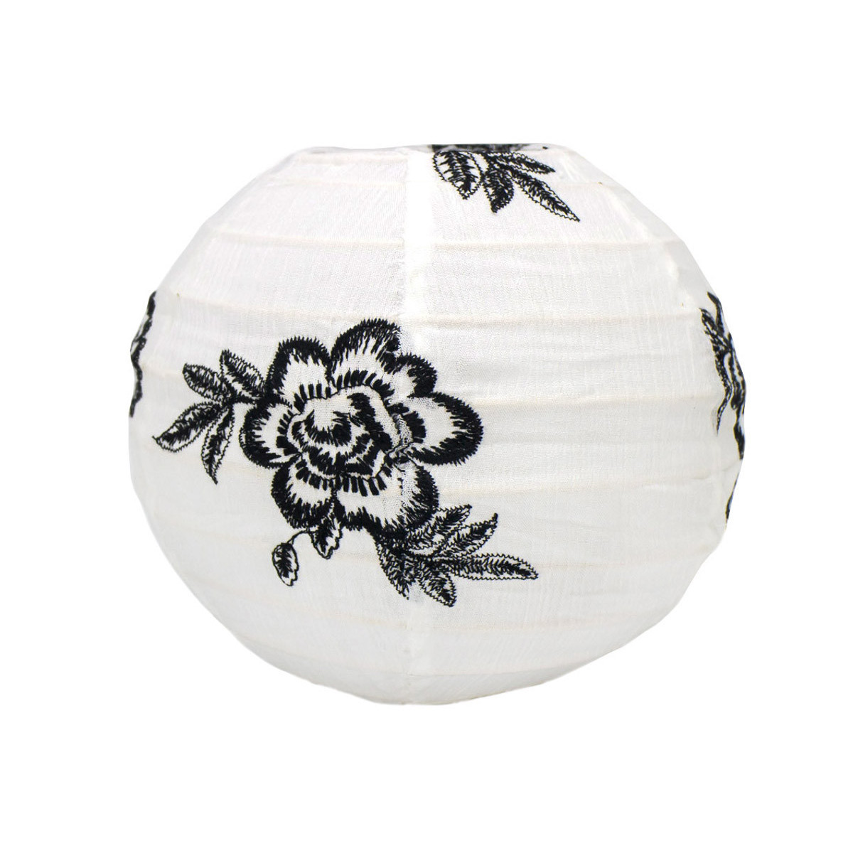 Lampion tissu boule japonaise mini rond blanc et roses noires brodées - Bibop et Lula