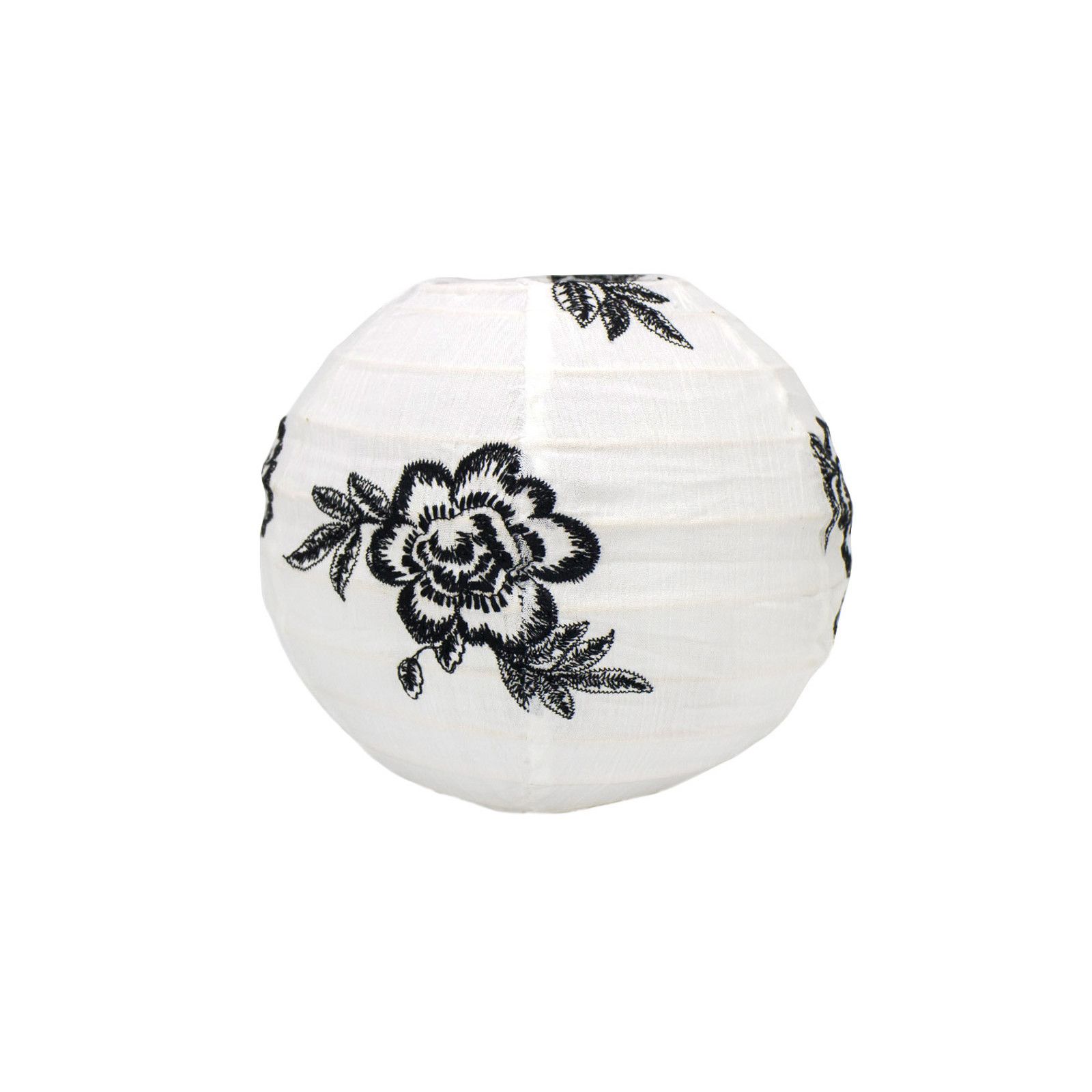 Lampion tissu boule japonaise mini rond blanc et roses noires brodées