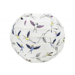 Lampion tissu boule japonaise mini rond blanc et oiseaux - Bibop et Lula