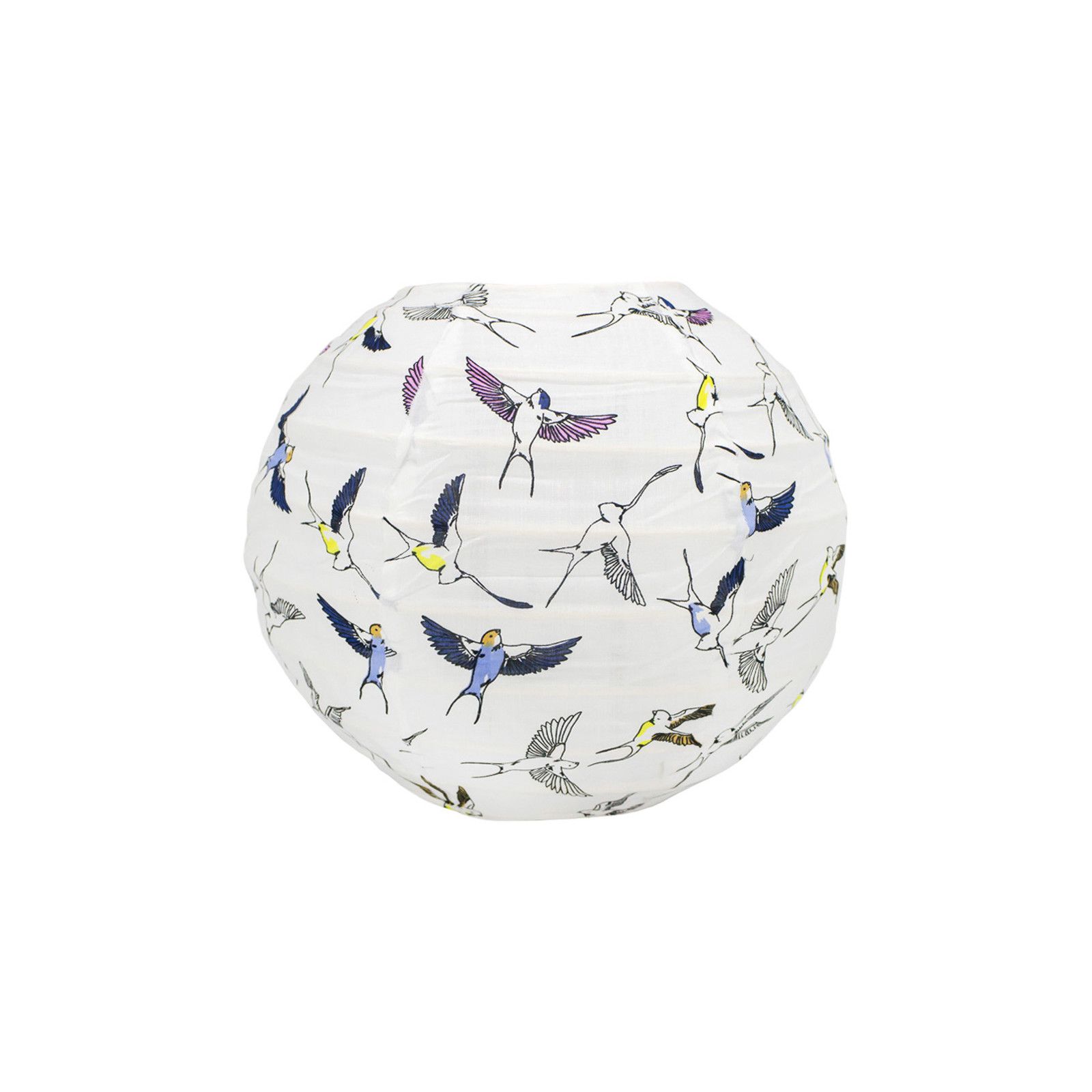 Lampion tissu boule japonaise mini rond blanc et oiseaux