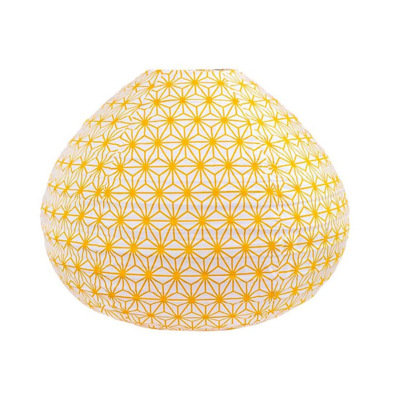 Lampion tissu boule japonaise goutte jaune moutarde et blanc