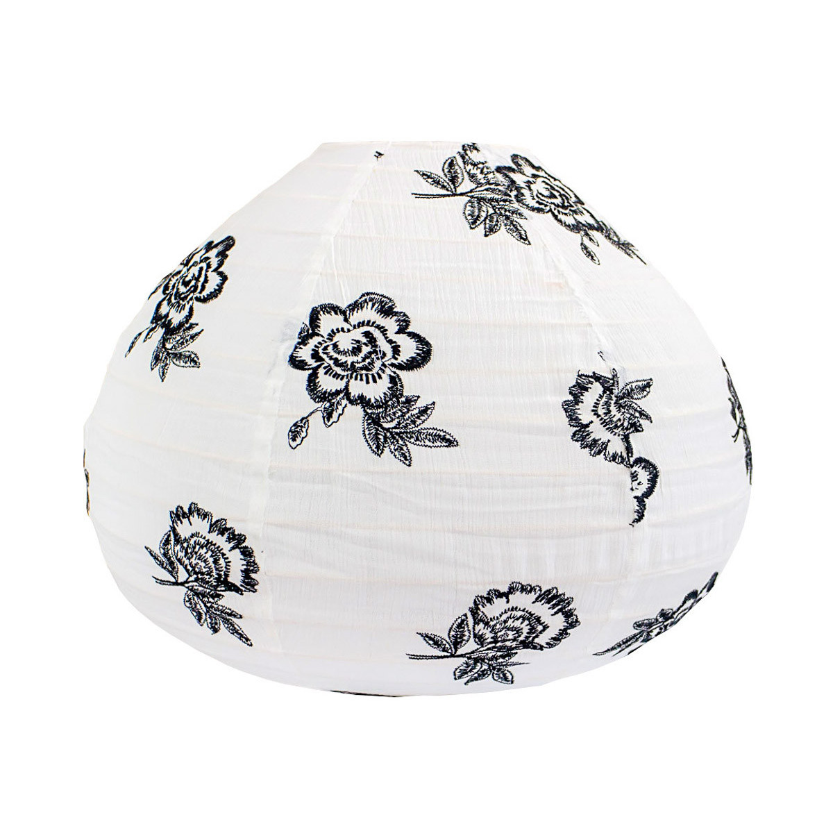 Lampion tissu boule japonaise goutte blanc et roses noires brodées - Bibop et Lula