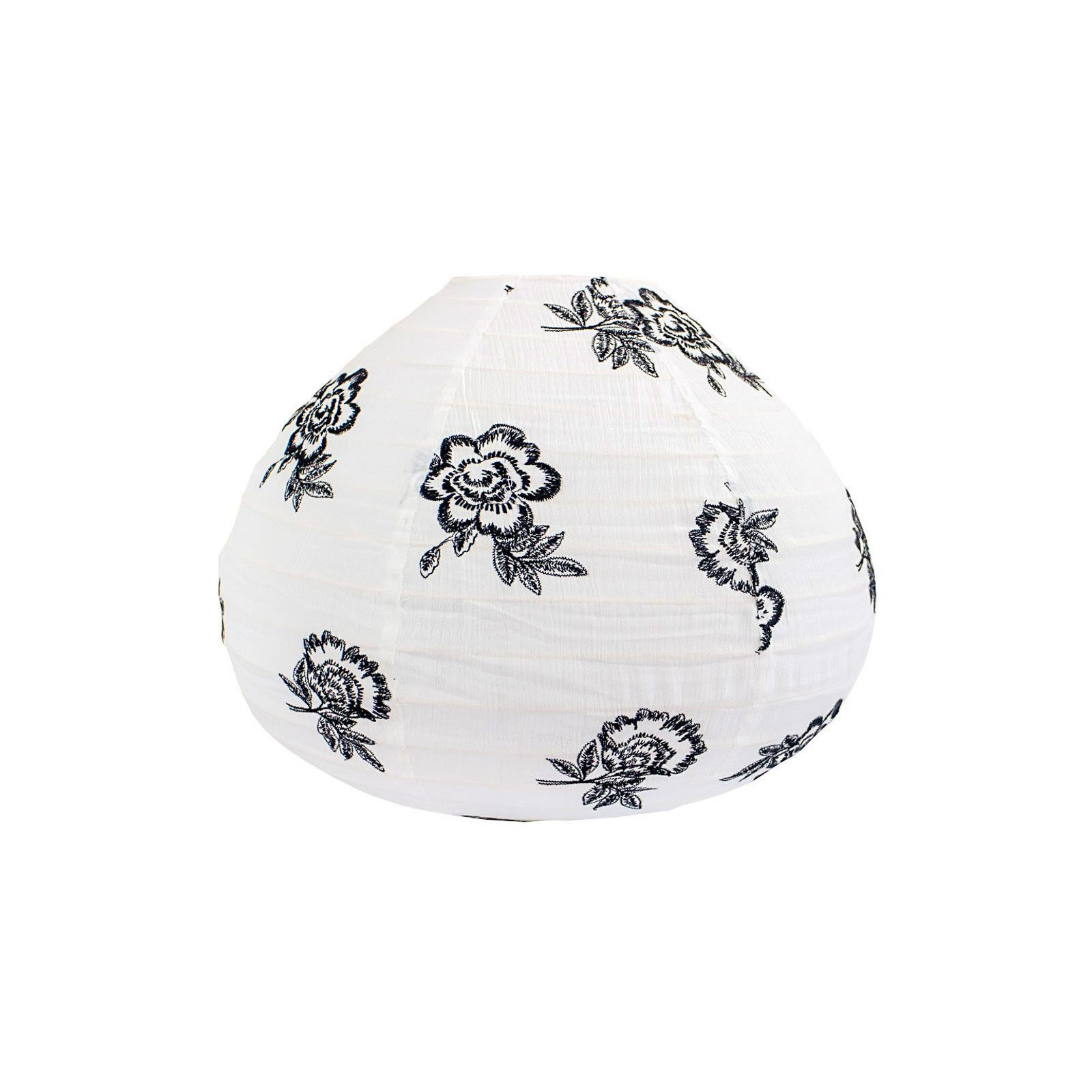 Lampion tissu boule japonaise goutte blanc et roses noires brodées