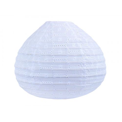 Lampion tissu boule japonaise goutte blanc brodé et ajouré - Bibop et Lula