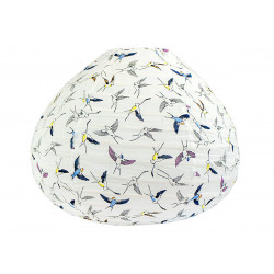 Lampion tissu boule japonaise goutte blanc et oiseaux hirondelles