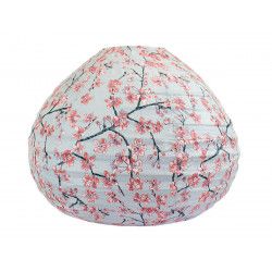 Lampion tissu boule japonaise goutte gris perle et fleurs cerisiers