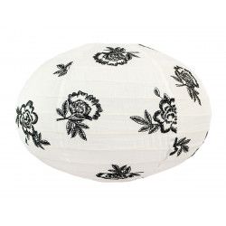 Lampion tissu boule japonaise ovale Black roses - Bibop et Lula