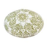 Lampion tissu boule japonaise ovale blanc et motifs verts