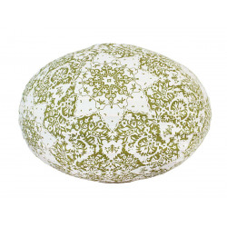 Lampion tissu boule japonaise ovale blanc et motifs verts - Bibop et Lula
