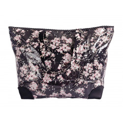 Grand sac cabas étanche tissu noir et fleurs cerisiers - Bibop et Lula