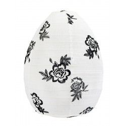 Lampion tissu boule japonaise ruche blanc et fleurs noires brodées - Bibop et Lula