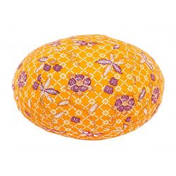 Lampion tissu boule japonaise ovale jaune tournesol et fleurs