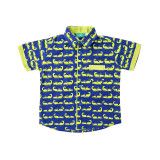 Chemise coton manches courtes garçon 2-10 ans bleu et vert crocodiles - Bibop et Lula